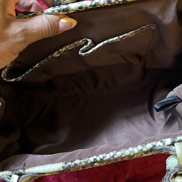 Jessica Simpson Snake Skin Bow Brown Faux satchel purse bag - Picture 10 of 12